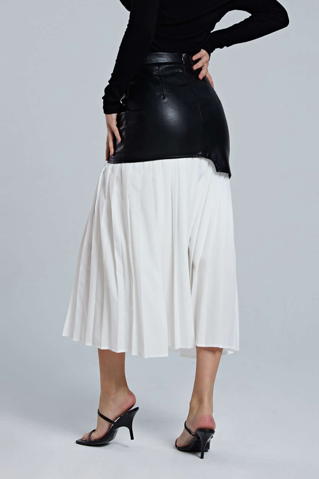 Faux Leather Pleated Midi Skirt