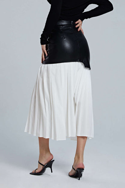Faux Leather Pleated Midi Skirt