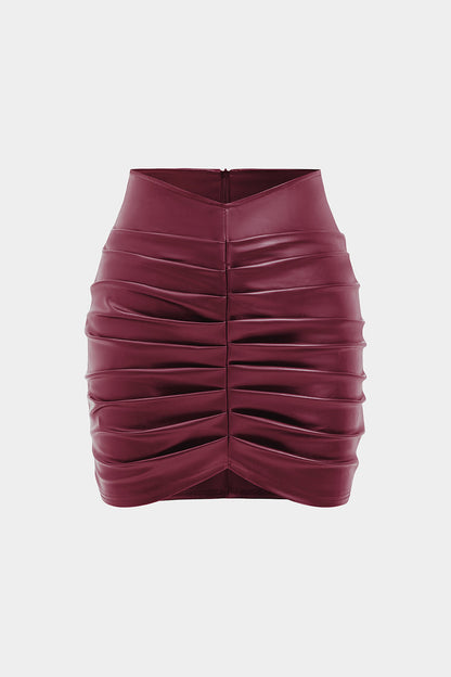 Faux Leather Ruched Mini Skirt