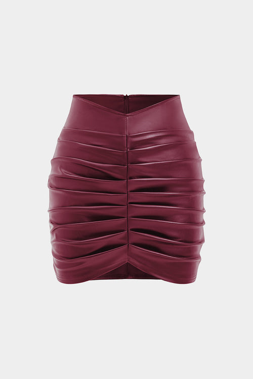 Faux Leather Ruched Mini Skirt