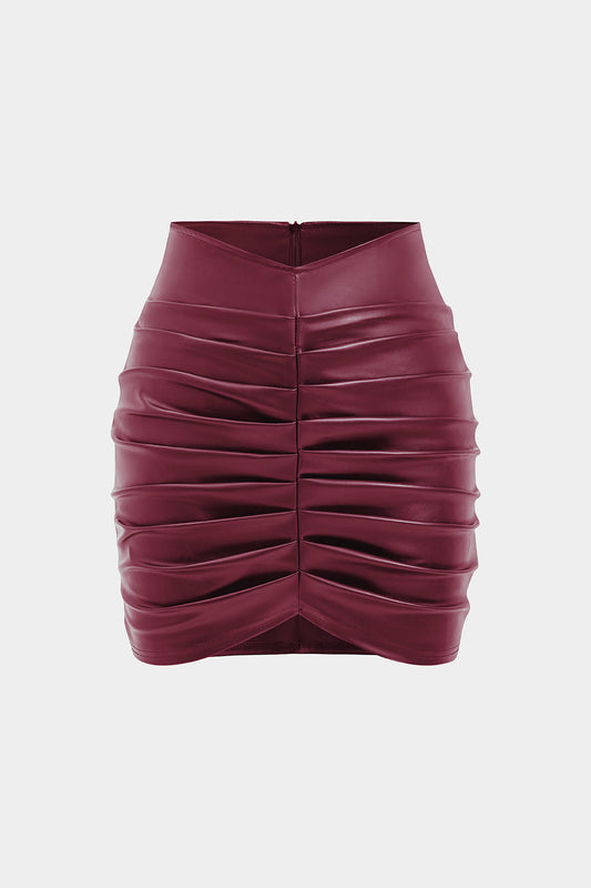 Faux Leather Ruched Mini Skirt