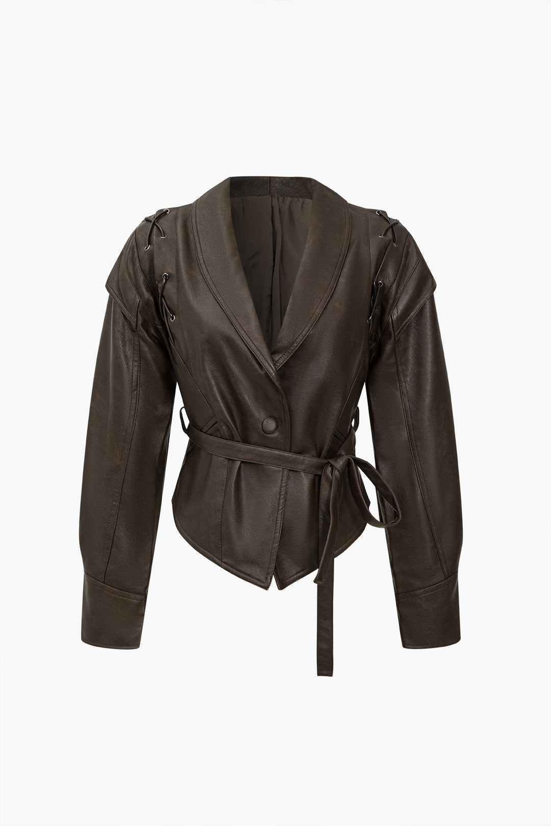 Faux Leather Tie Front Jacket