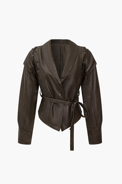 Faux Leather Tie Front Jacket