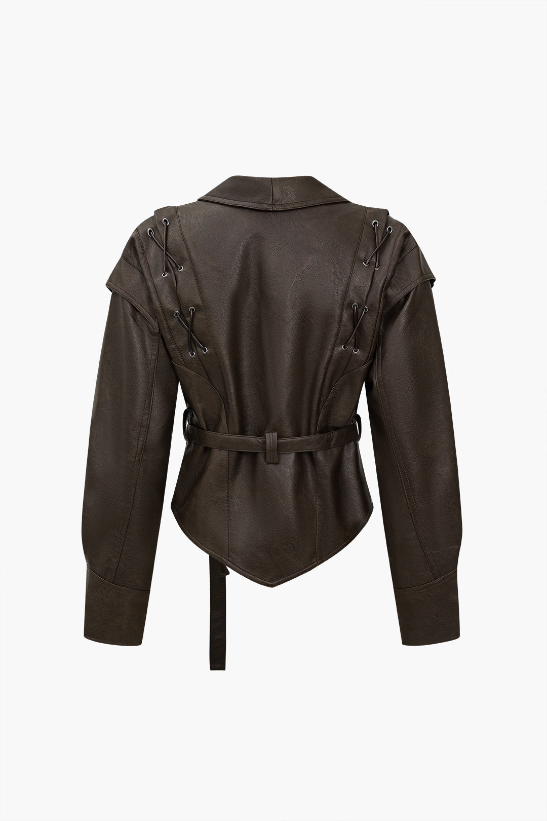 Faux Leather Tie Front Jacket