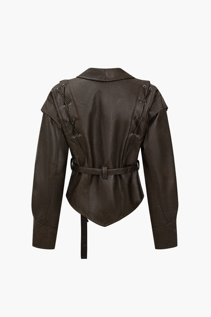 Faux Leather Tie Front Jacket