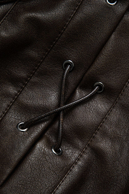 Faux Leather Tie Front Jacket