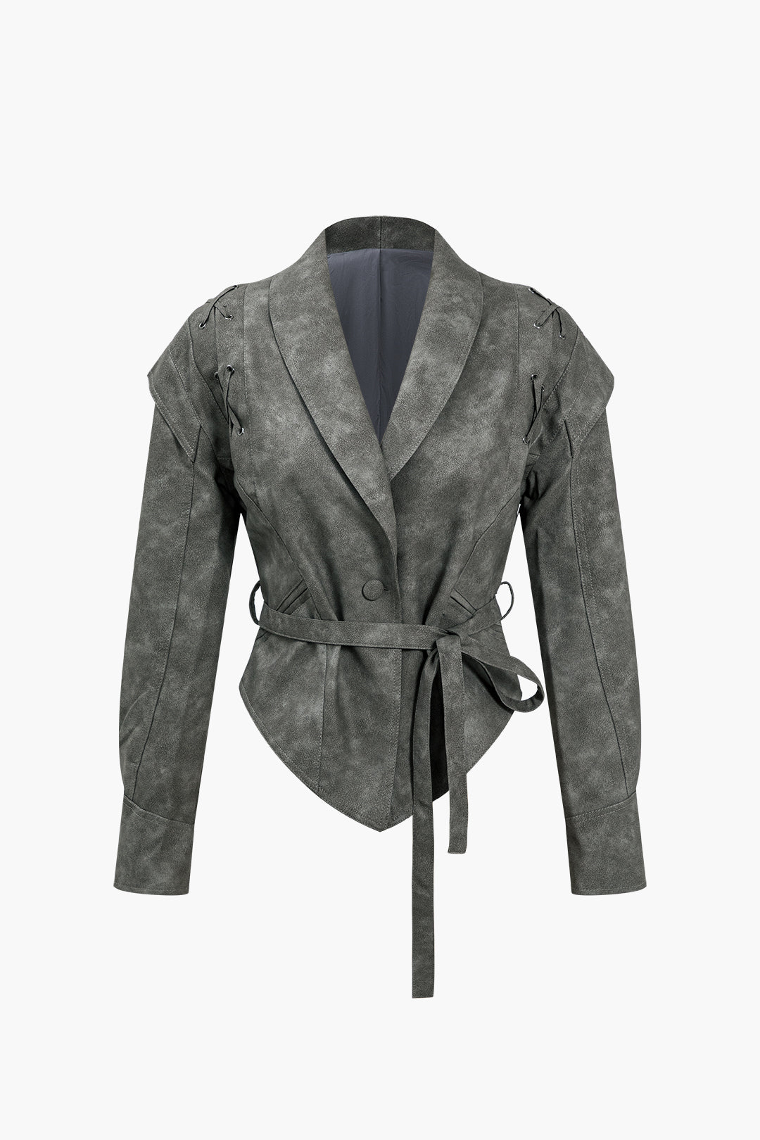 Faux Leather Tie Front Jacket