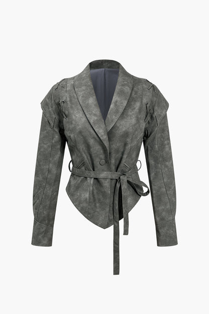Faux Leather Tie Front Jacket