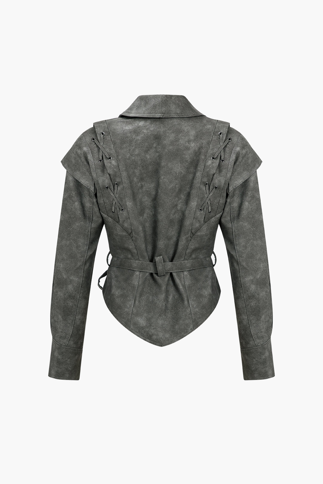 Faux Leather Tie Front Jacket