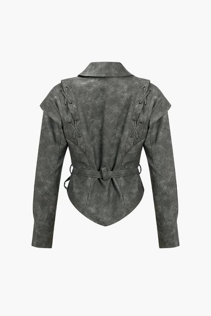 Faux Leather Tie Front Jacket
