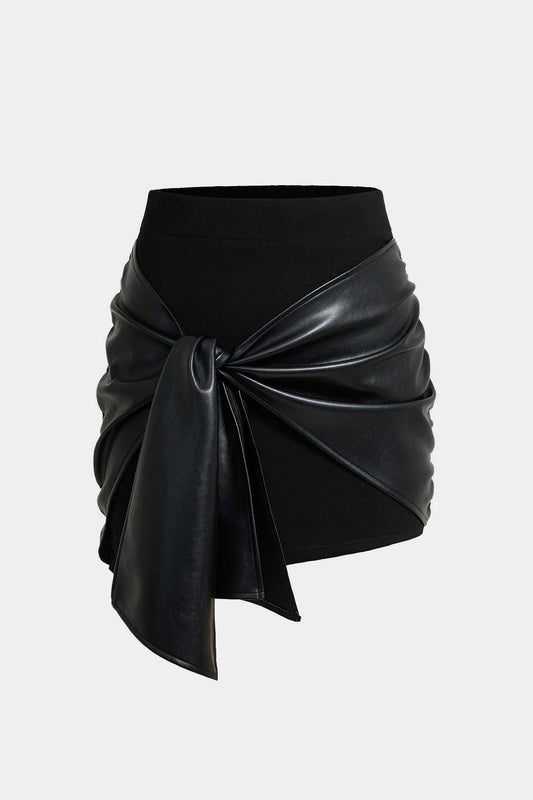 Faux Leather Tie Front Mini Skirt
