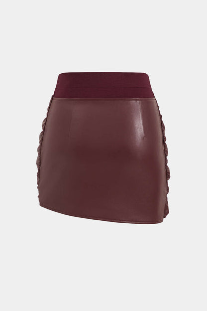 Faux Leather Tie Front Mini Skirt
