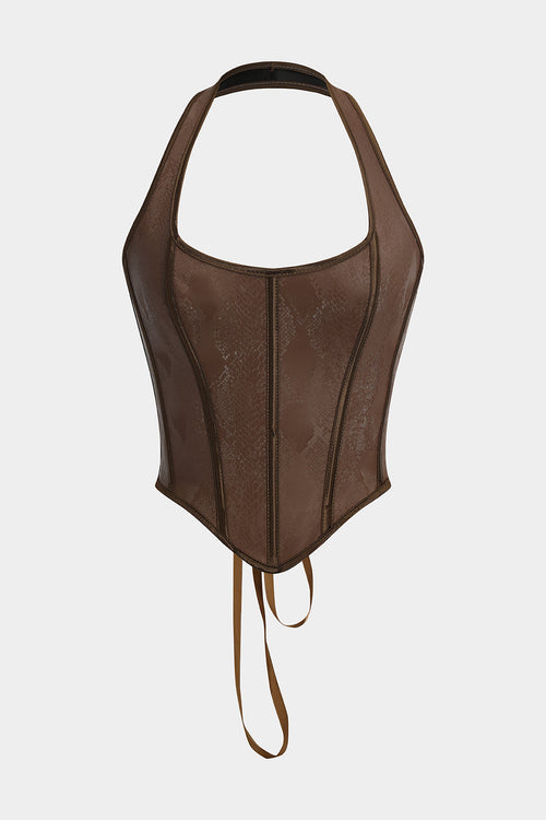 Faux Leather V-Neck Corset Cami Top