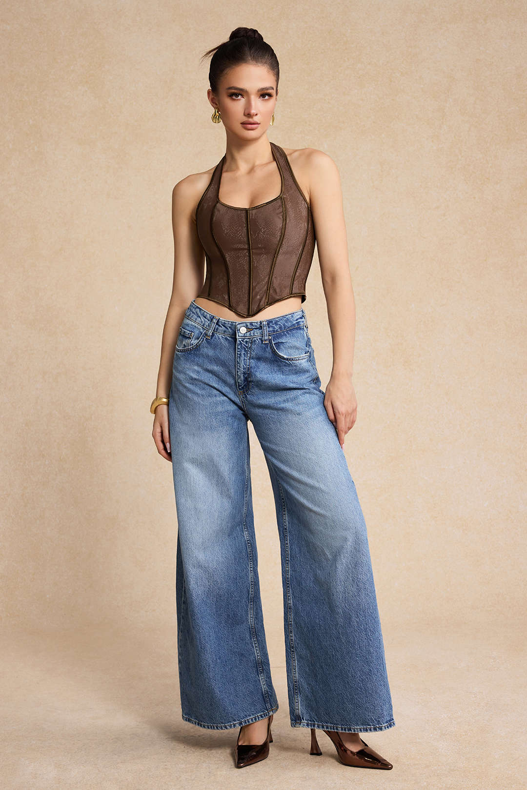 Faux Leather V-Neck Corset Cami Top