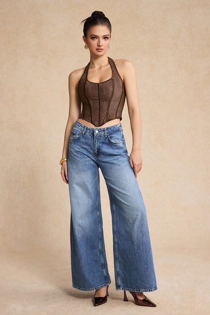 Faux Leather V-Neck Corset Cami Top