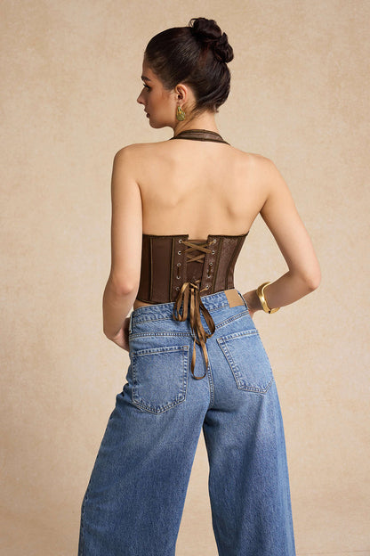 Faux Leather V-Neck Corset Cami Top