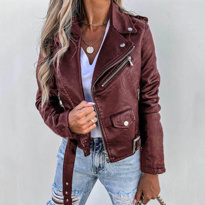 Faux Leather Zip-Up Biker Jacket