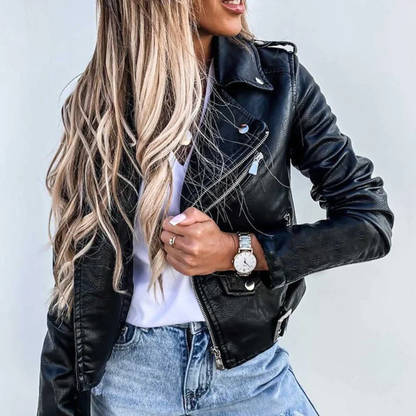 Faux Leather Zip-Up Biker Jacket