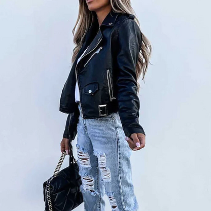 Faux Leather Zip-Up Biker Jacket