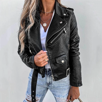 Faux Leather Zip-Up Biker Jacket