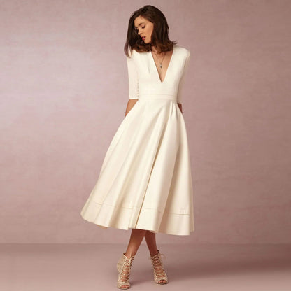 Fitted Minimalist White Midi Dress