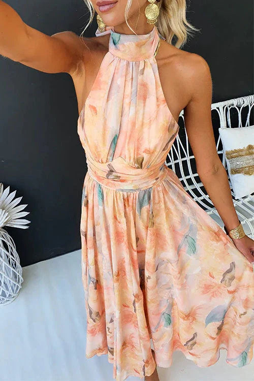 Floral Halter Neck Maxi Dress