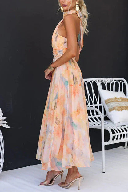 Floral Halter Neck Maxi Dress