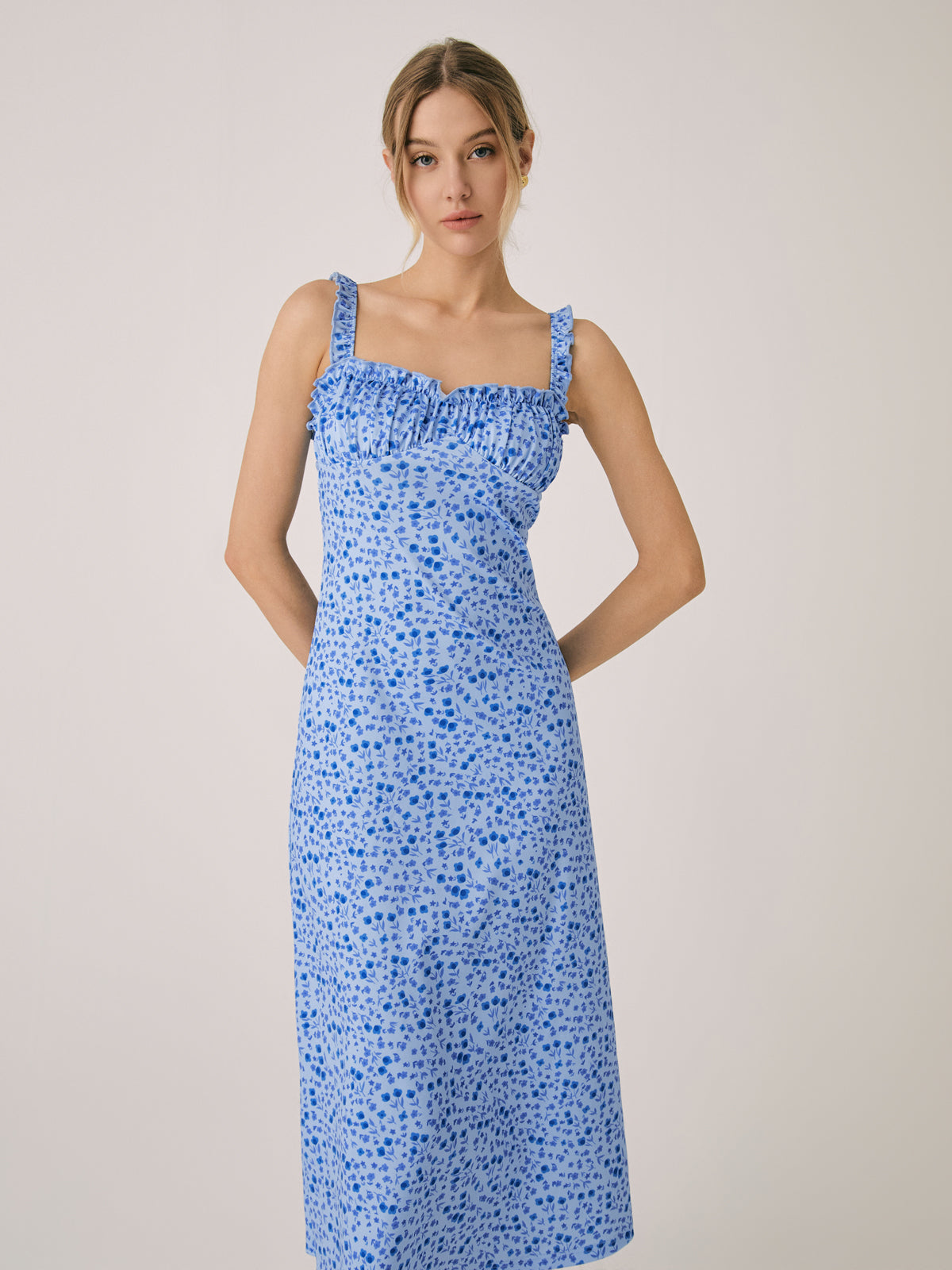 Floral Jersey Midi Wedding Guest Dress