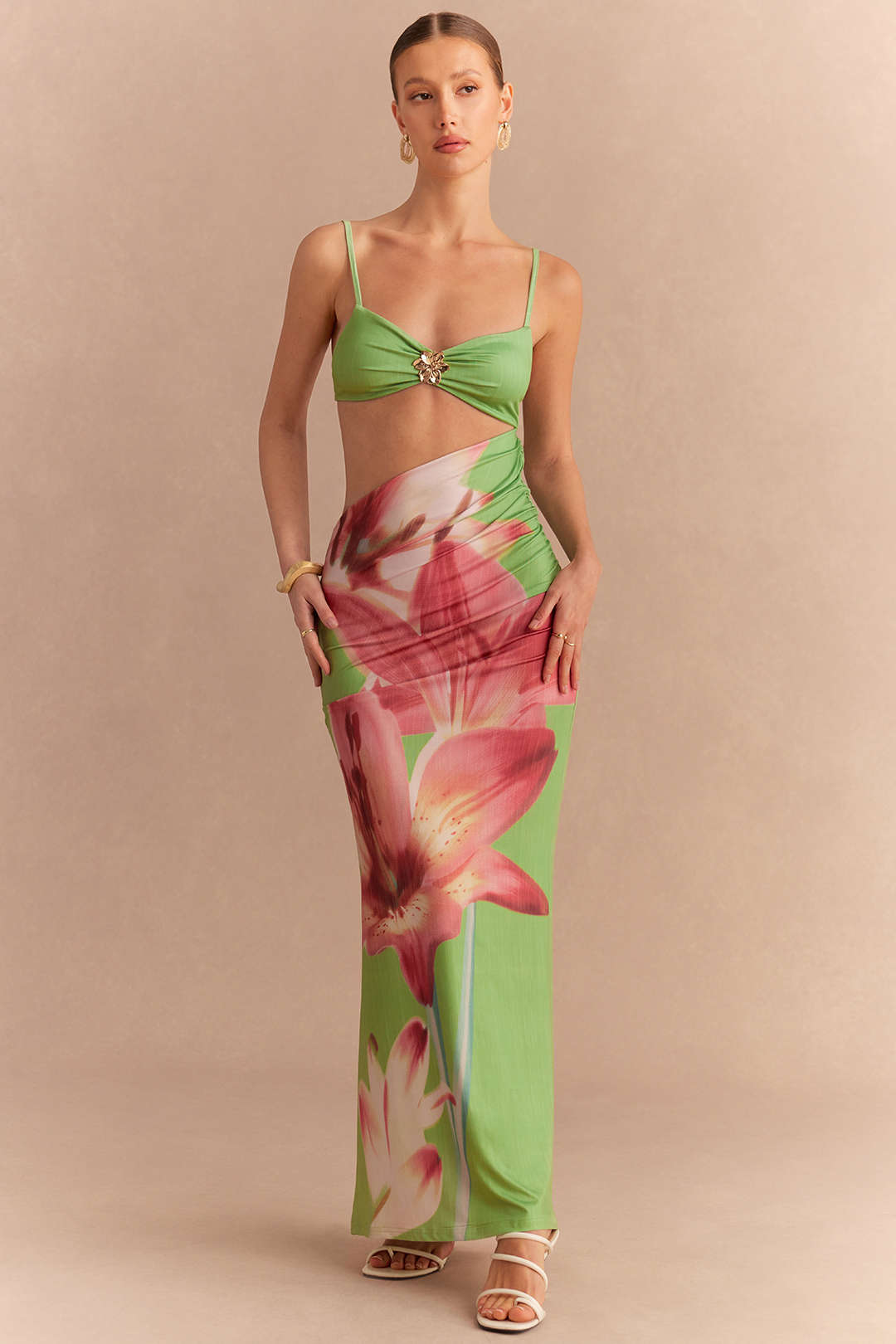 Floral Print Cut-Out Maxi Dress