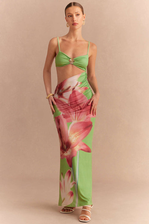 Floral Print Cut-Out Maxi Dress