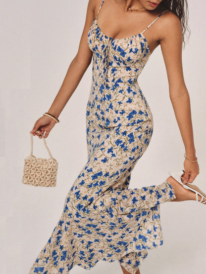Floral Print Knotted Detail Maxi Dress