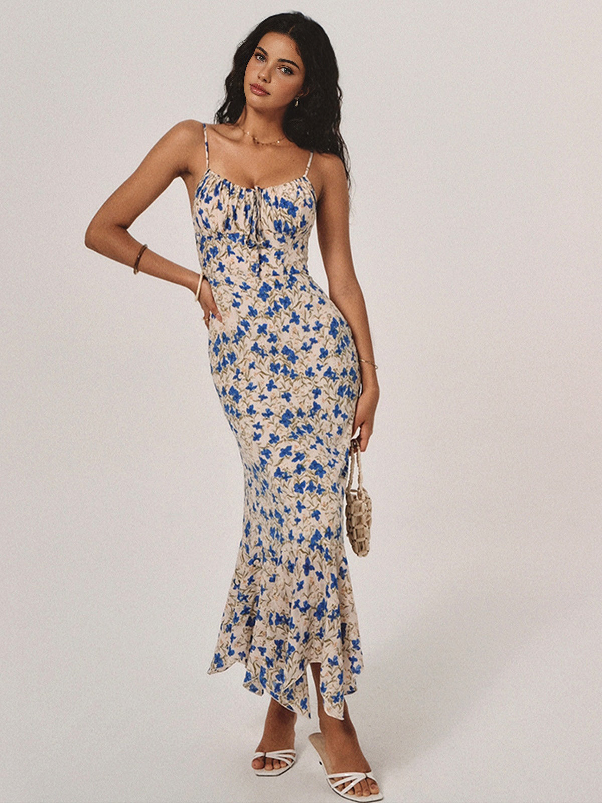 Floral Print Knotted Detail Maxi Dress