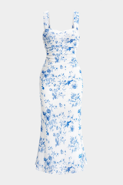 Floral Print Mesh Midi Dress