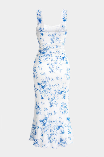 Floral Print Mesh Midi Dress
