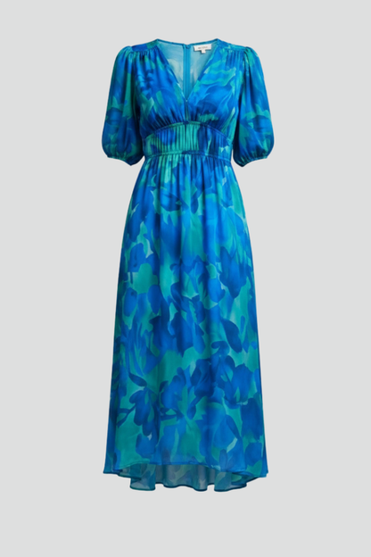 Floral Print Puff Sleeve Midi Dress