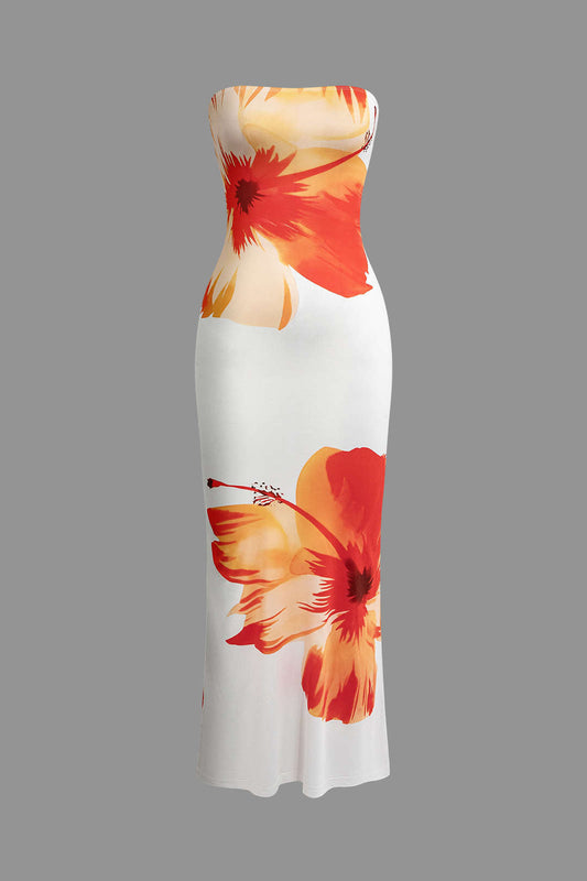 Floral Print Strapless Midi Dress