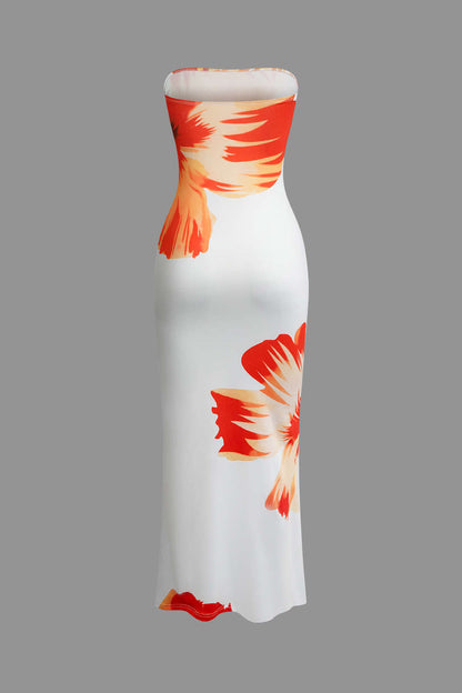 Floral Print Strapless Midi Dress