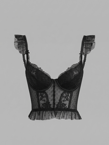 Sheer Lace Mesh Corset Crop Top