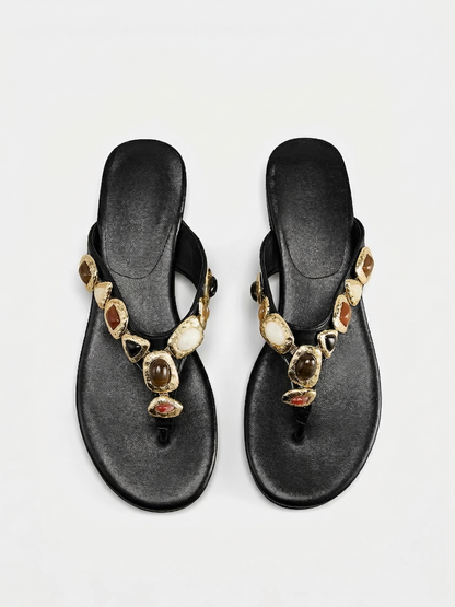 Gemstone Detail Flip Flop Sandals