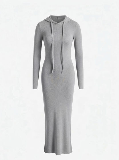 Hooded Long Sleeve Ribbed Maxi Dress