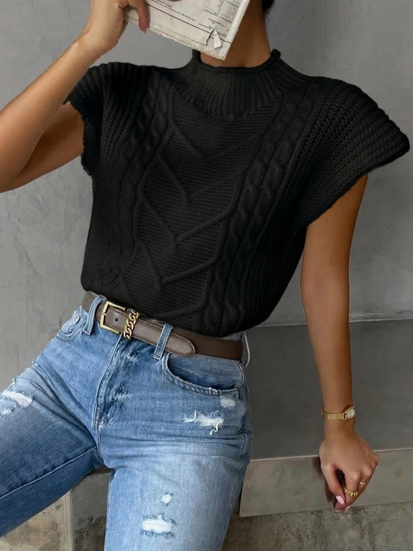 Knit Cap Sleeve Sweater Vest