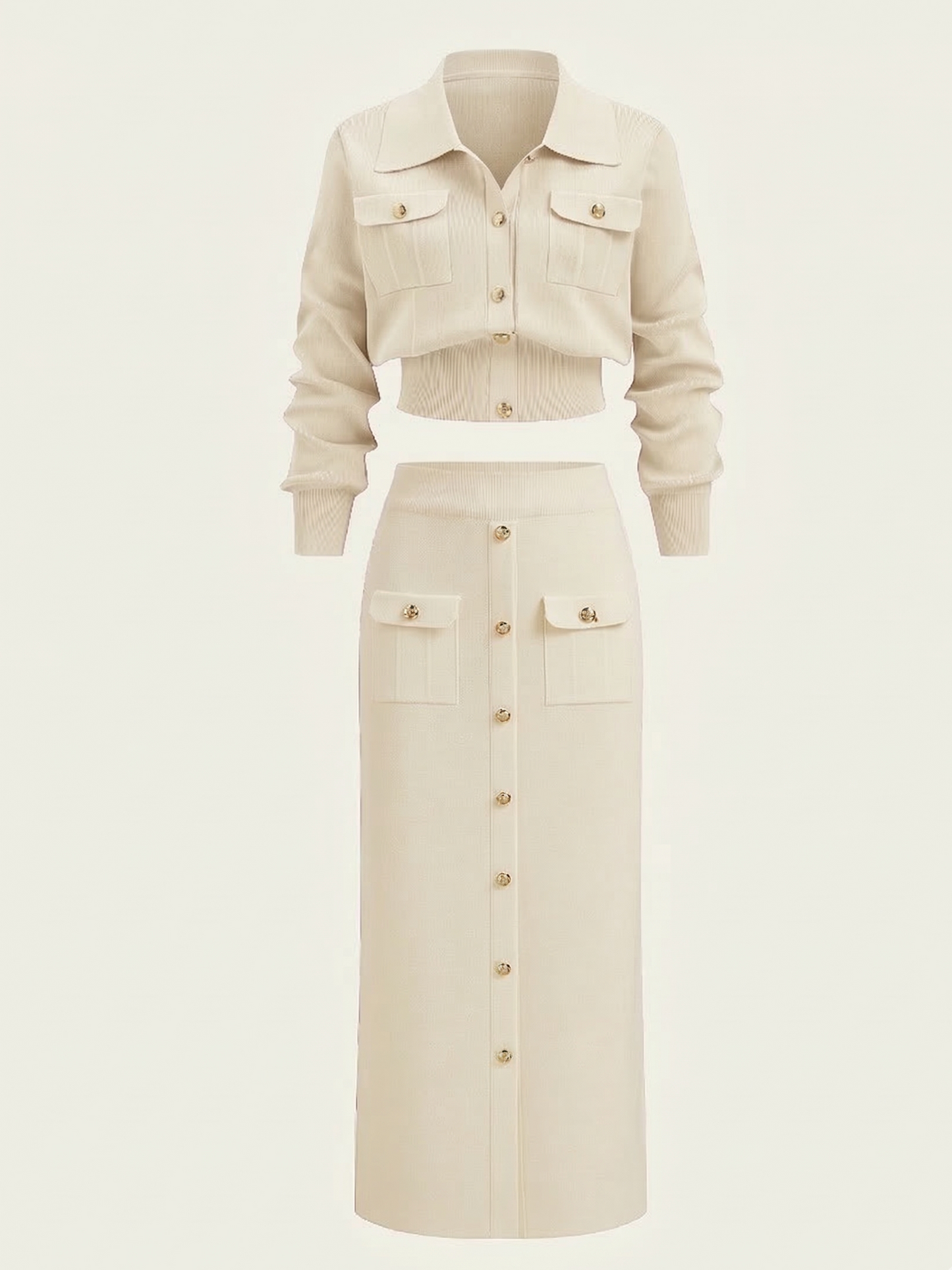 Knit Collared Cardigan Sweater Set