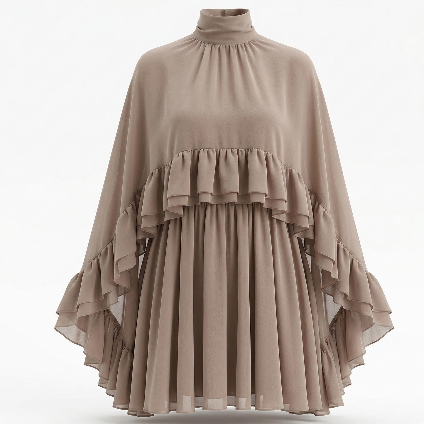 Chiffon Ruffle Cape Detail Dress
