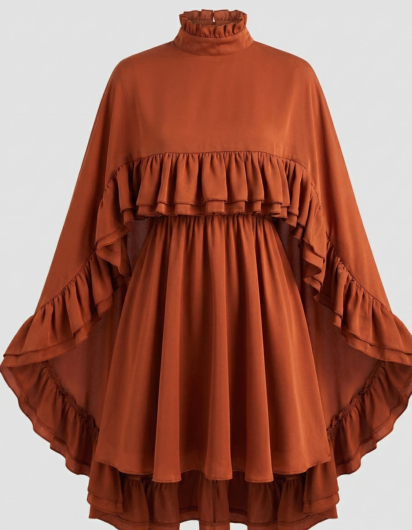 Chiffon Ruffle Cape Detail Dress