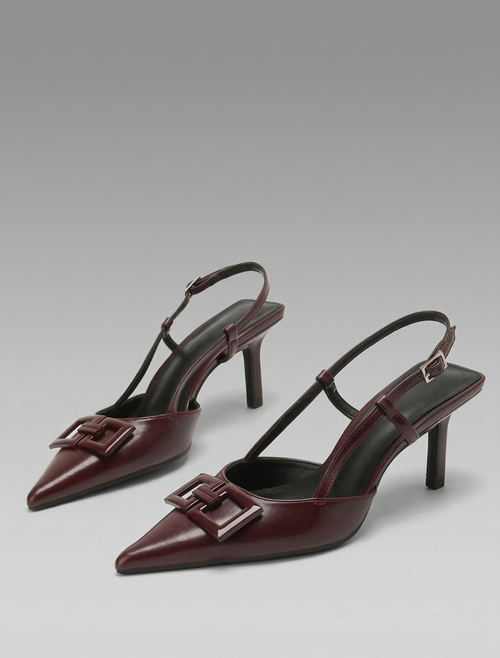 Pointed Toe Slingback Heels with Square Accent