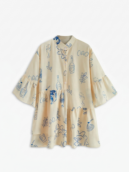 V-Neck Woven Fabric White Dress