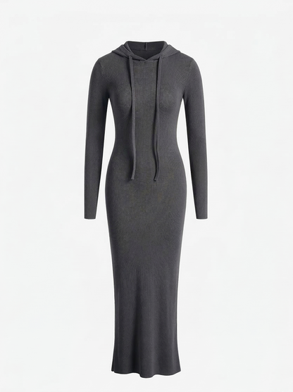 Hooded Long Sleeve Ribbed Maxi Dress