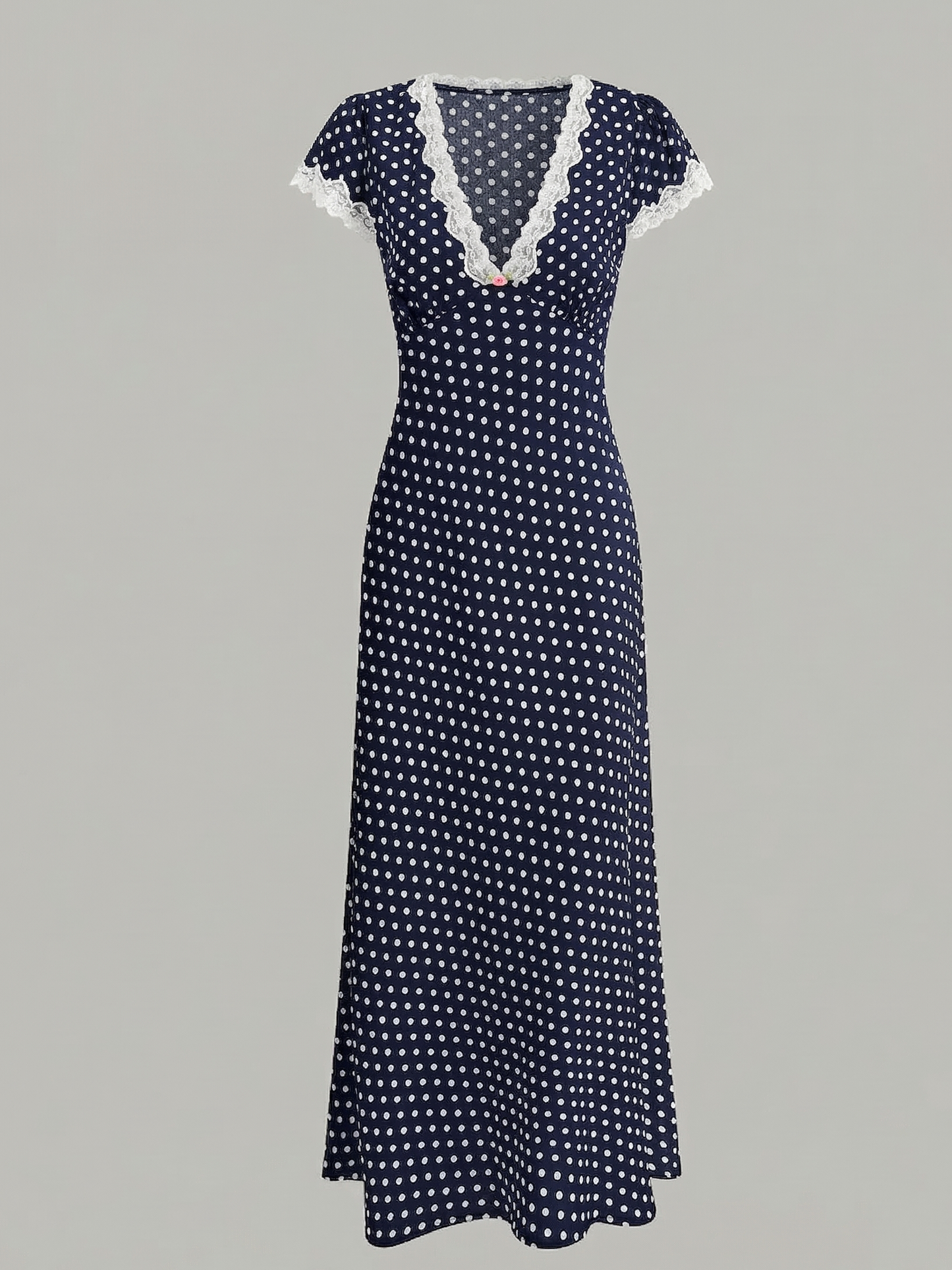 V-Neck Polka Dot Rayon Maxi Dress