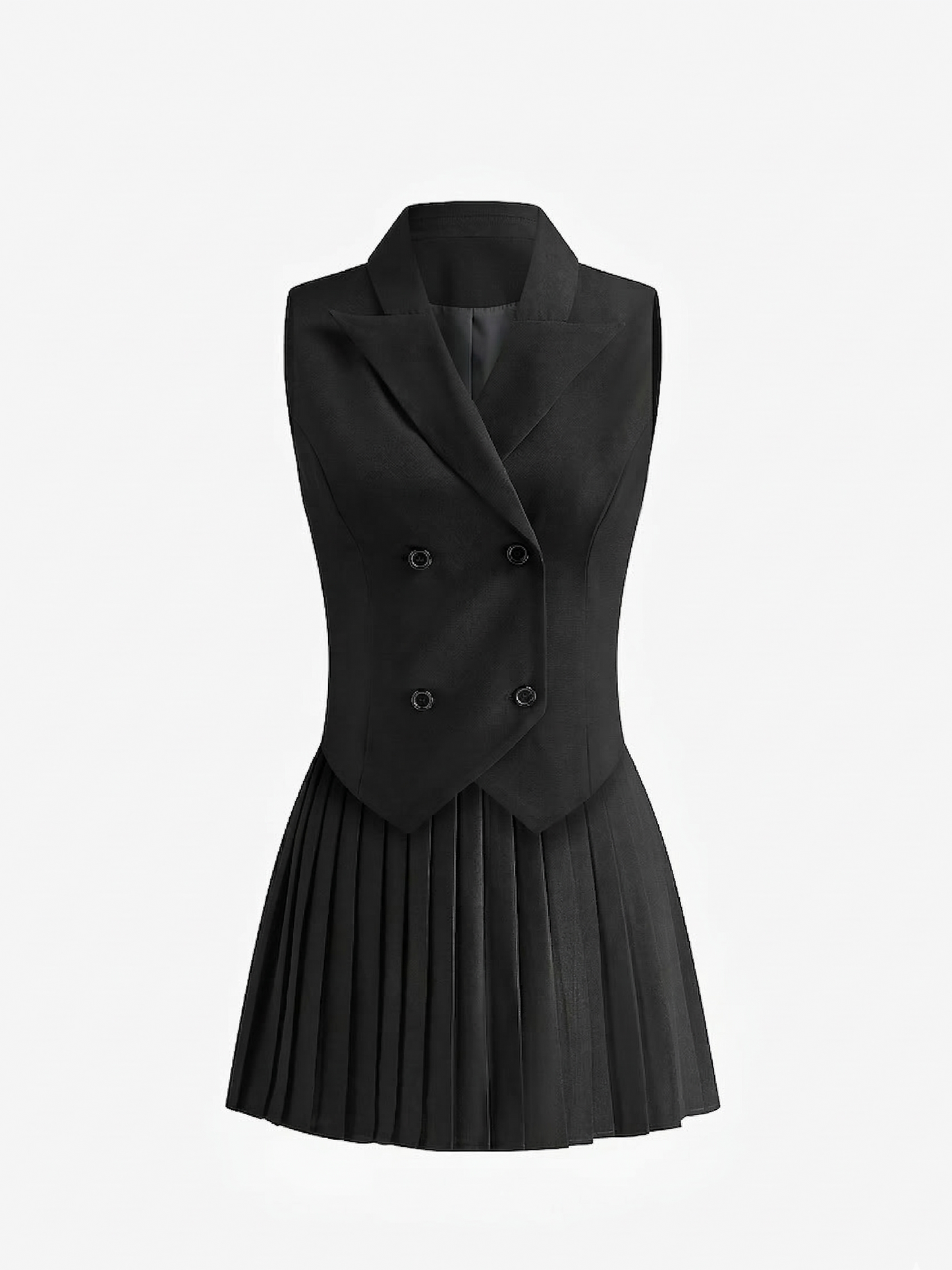 Woven Fabric Pleated Skirt Two Piece Set