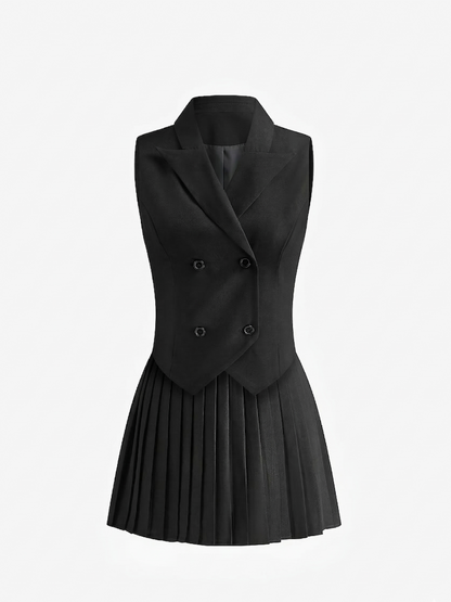 Woven Fabric Pleated Skirt Two Piece Set